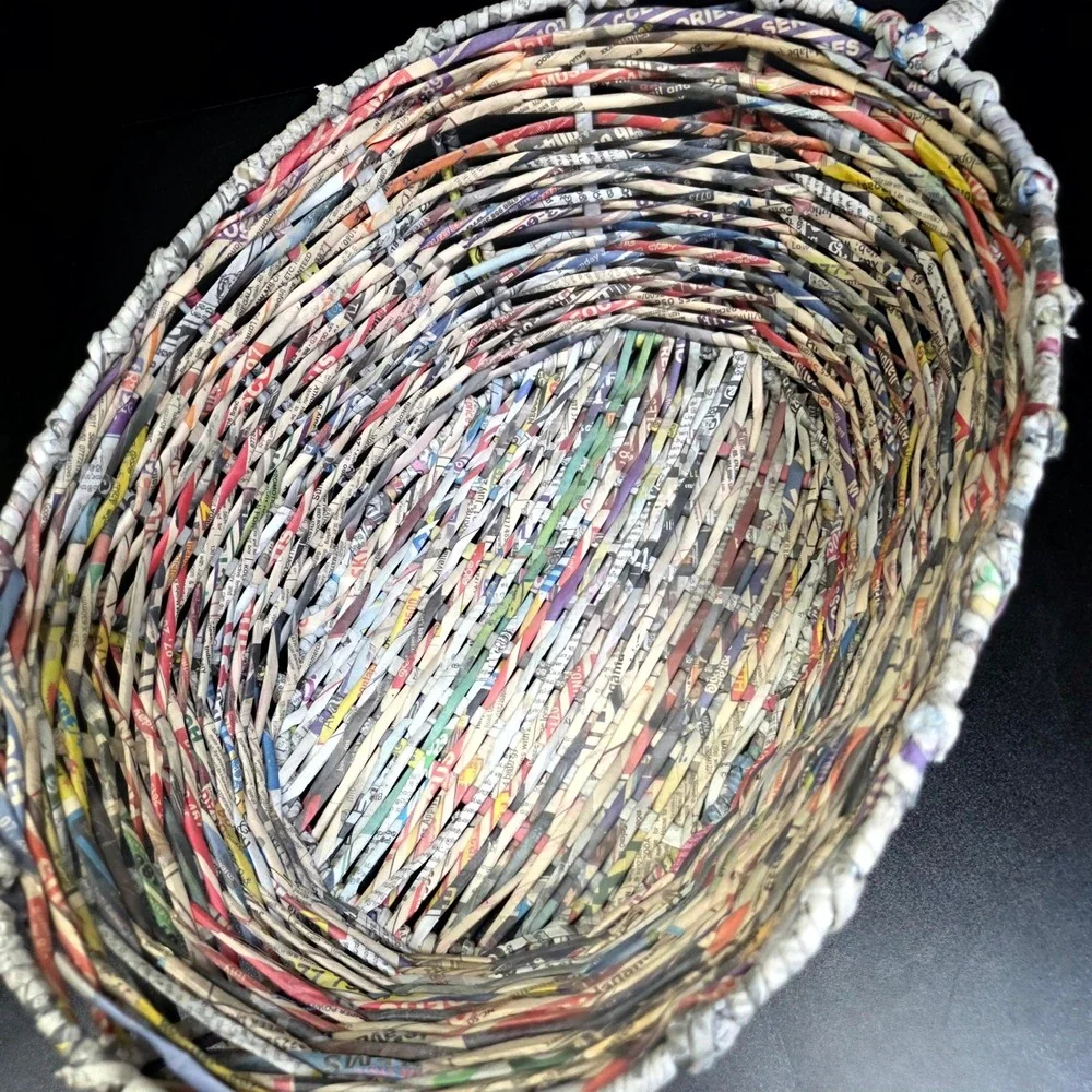 Unbranded Woven Newspaper Basket Unisex Large Multicolor Recycled Art Boho Decor